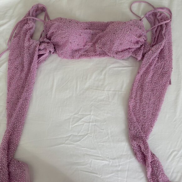 Oh Polly Embellished Cowl Neck Crop Top NWT - Picture 3 of 5